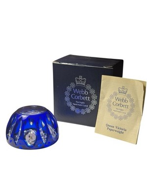 Webb Corbett Queen Victoria Cobalt Blue Cut Crystal Paperweight Boxed