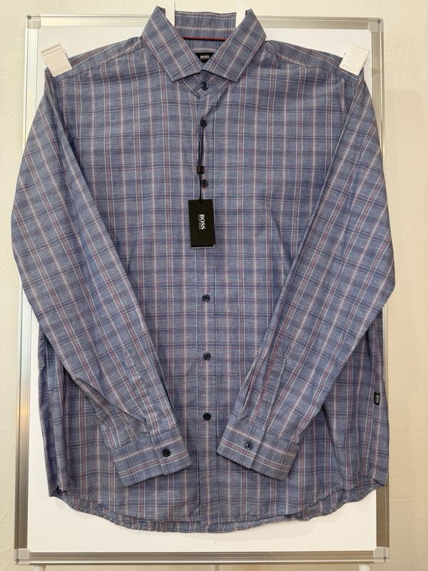 NWT HUGO BOSS Red White Blue Plaid Shirt XXL Long Sleeve Slim Fit MSRP $145