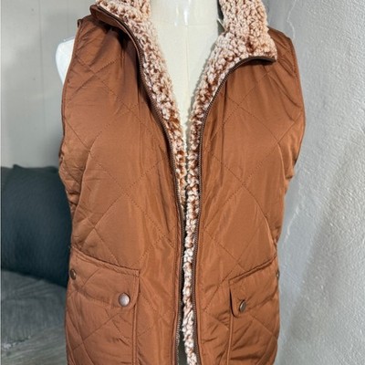 Thread & Supply Sherpa Lined Quilted Vest   Rust Brown   Small NWT