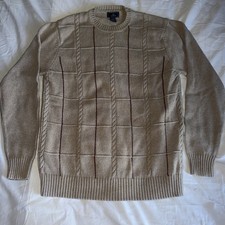 Dockers Men's Cable-Knit Cotton Pullover Sweater Beige Crew Neck Geometric M