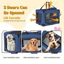 40" Soft Dog Crate Kennel, 3-Door Portable Folding Pet Carrier, Mesh Windows