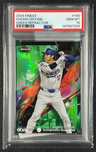 SHOHEI OHTANI PSA 10 2024 TOPPS FINEST #100 GREEN REFRACTOR COMMON 51/75