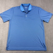 Brooks Brothers Mens XL Blue Striped Performance Golf Polo Shirt Short Sleeve