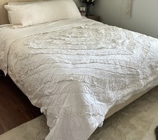 Anthropologie Textured Medallion white queen quilt