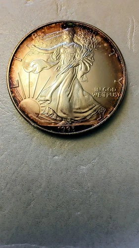 1993 American Silver Eagle 1 Troy Oz .999 Fine Silver With Halo Toning