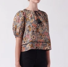 The GREAT. Tassel Tie Ravine Top Oversized Blouse Floral Multicolored Size 2