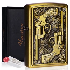 Yaesina Classic Brushed Chrome Kerosene Wheel Pocket Lighter (Fuel Excluded)