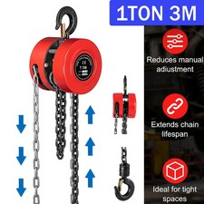 Chain Hoist Block and Tackle 1 Ton Capacity Winch Engine Lift Puller Fall 3M