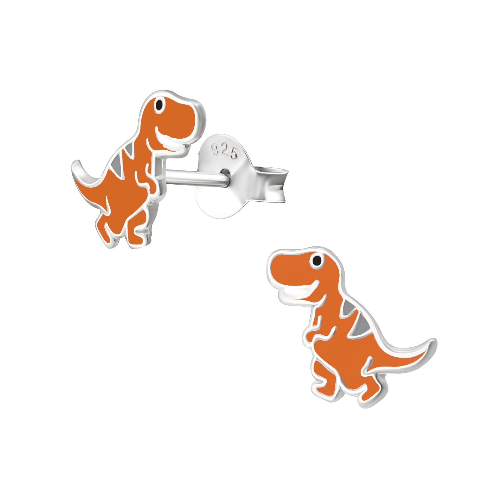 Lindos pendientes de dinosaurio marrón de plata de ley 925