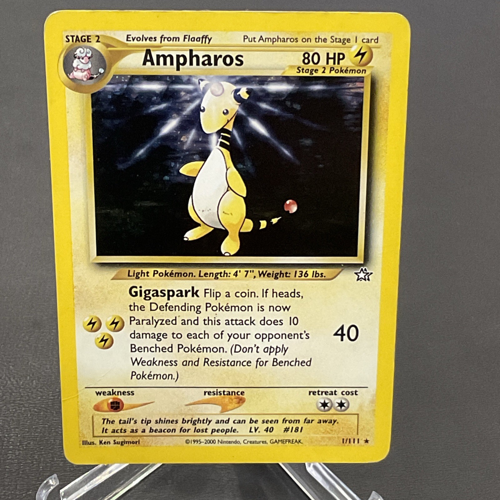 Ampharos Holo Rare 1/111 Neo Genesis Pokemon Card WOTC Vintage 2000 TCG MP⚡