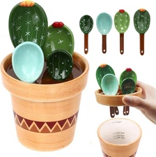 Ceramic Measuring Spoons Set in Pot - Cute Measuring Cups Spoons for Dry Wet ...