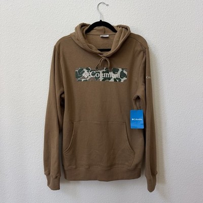 Columbia Men's Brown Fleece Pullover Hoodie Graphic Logo Kangaroo Pocket S