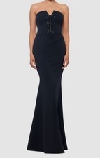 Betsy  Adam Women's Black Bow Sweetheart-Neck Strapless Gown Dress Size 4