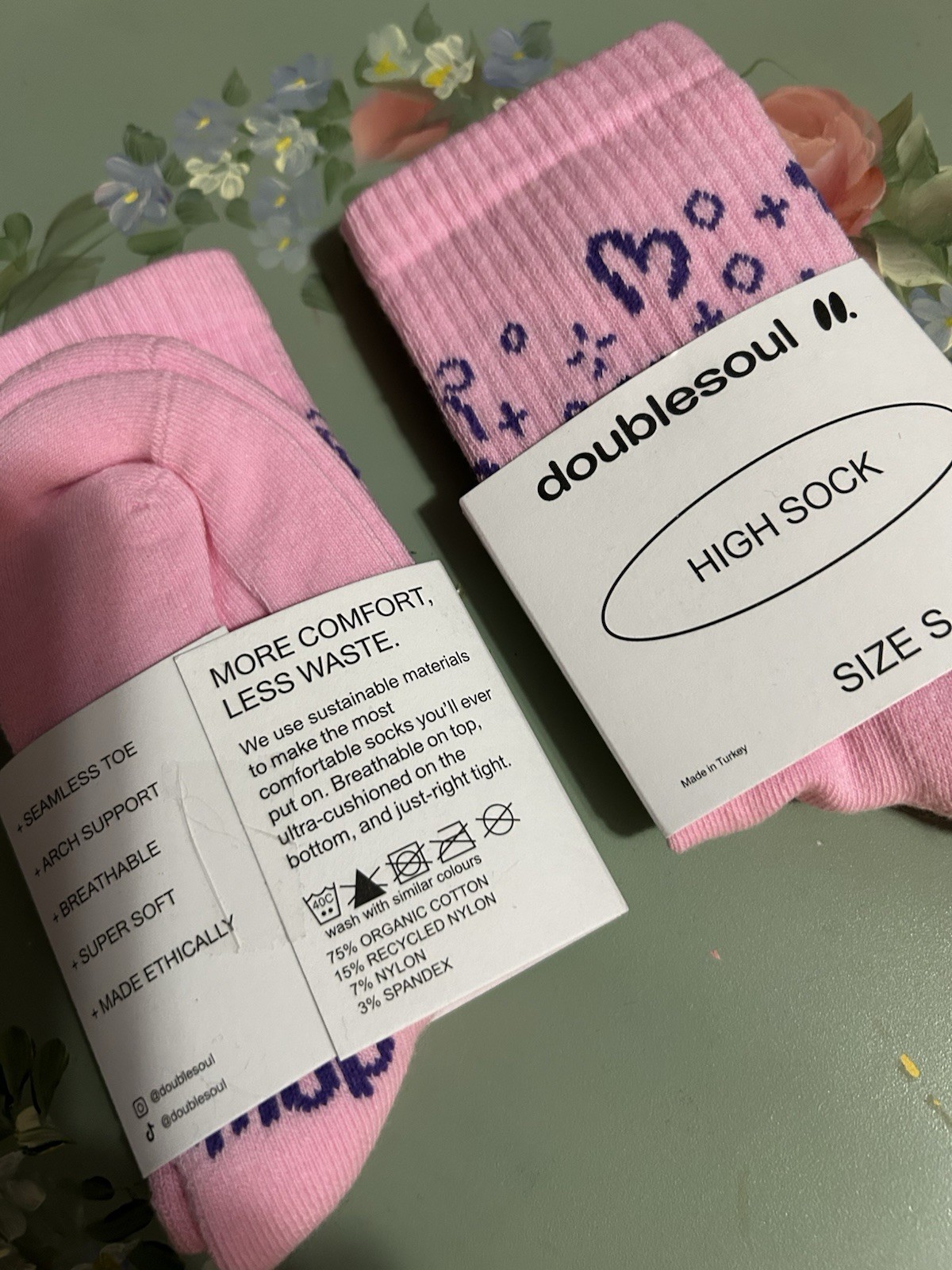 SAOLA 2 paia di calze alte doppia suola taglia small rosa nuove