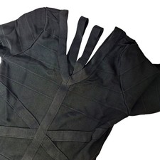 Venus Bodycon Wrap Dress Med Solid Black V-Neck Minimalist Little Black Dress