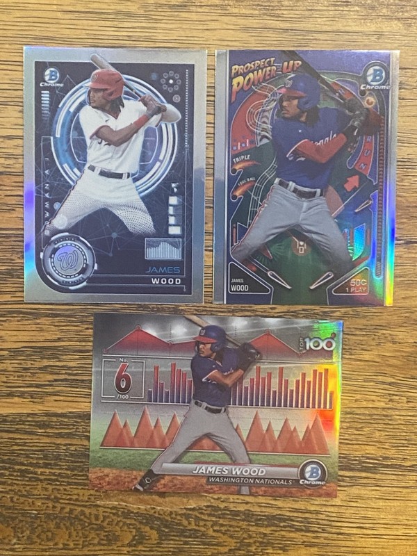 3 JAMES WOOD 2024 BOWMAN CHROME AI, POWER UP, TOP 100 Nationals, combined S&H