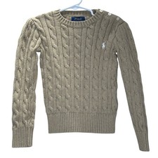 Polo Ralph Lauren Kids 5 Tan Khaki Cable Knit Cotton Button Shoulder Sweater
