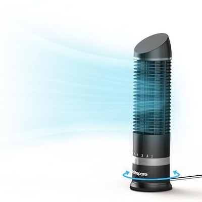  16'' Small Tower Fan, 3 Speeds with 60° Oscillating Fan, Bladeless Black