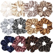 12 Pcs Satin Silk Scrunchies Soft 1 Count Pack of 12 , Assorted Multi-color
