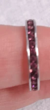 Band RING Pink Rhinestone Size 7 Stainless Steel SilverTone Eternity Commitment
