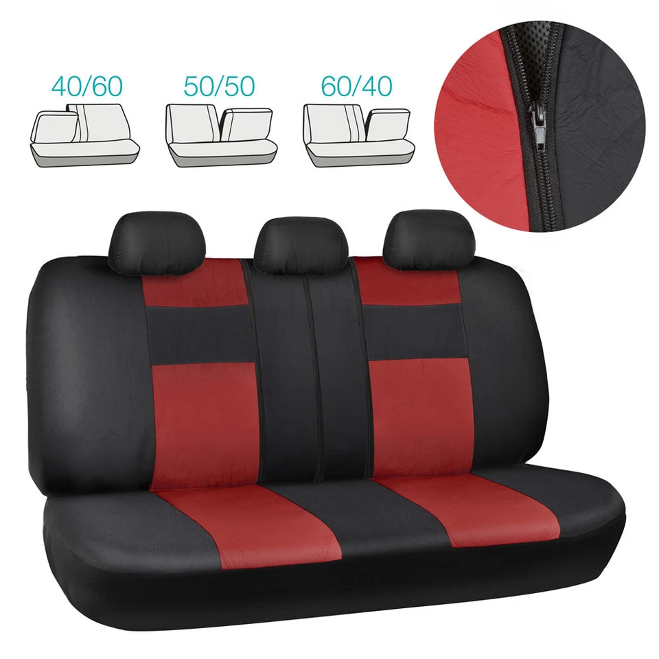 Fundas de asiento de auto de cuero sintetizador negro/rojo oscuro material de sintetizador acolchado para automóvil SUV Foto 3 de 4
