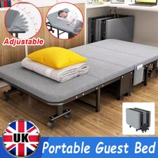 Heavy Duty Single Folding Bed w/ Mattress Portable Guest Bed Metal Frame + Wheel