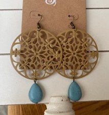Plunder Design Fashion Jewelry Loris Mustard Filagree Turquoise Dangle Earrings