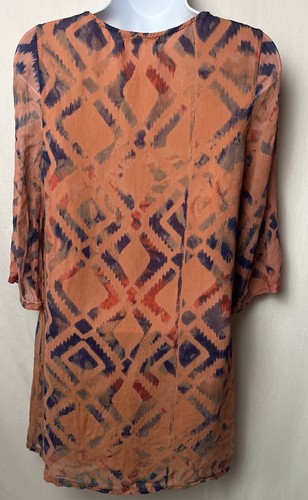 Gypsy 05 100% Seide Kleid Herbst Tunika Orange und Blau Print Damen Gr. XS - Bild 3 von 6