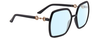 Gucci GG0890S Women Hexagonal Designer Blue Light Filter Glasses Black Gold 55mm