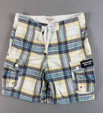 Abercrombie  Fitch Mens Medium Swim Shorts Trunks Board Cargo Blue Plaid