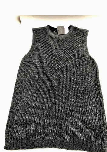 NUEVO CON ETIQUETAS TOPSHOP SUÉTER CHALECO TALLA 10 TÚNICA METÁLICA CAMISETA SIN MANGAS ABERTURA LATERAL NEGRO DORADO - Imagen 3 de 11