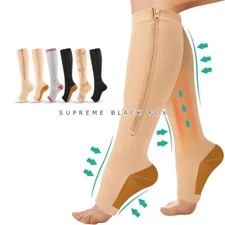 Open Toe Zipper Compression Socks Support Graduated Stockings Unisex 20-30mmHg