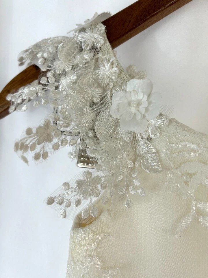 Niña Amalea Marfil, Encaje, Vestido Largo de Comunión y Velo, Faja de Satén a Juego Talla 8 Foto 4 de 4