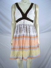 JFW Just For Wraps Sleeveless White Orange Brown Dress Juniors Size 7 Medium