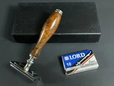 10 BLADES +  SAFETY RAZOR, German Stainless Double Edge Shaving Razor Wood
