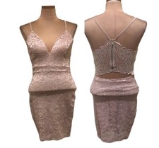 Emerald Sundae Dress Size Small Beige Glitter Floral Lace Cutout Back