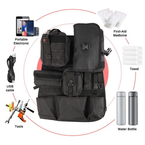 Universal Car Tactical Seat Back Cover Organizer Storage Bag with 7 Molle Pouch/ - Picture 7 of 8