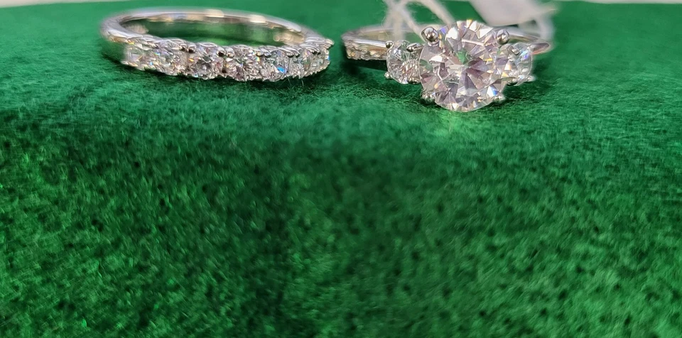 925 Swarovski Zirconia 3/Stone Ring W/8 Stone Ring. Sold Together Or Separate.  - Image 2 of 4