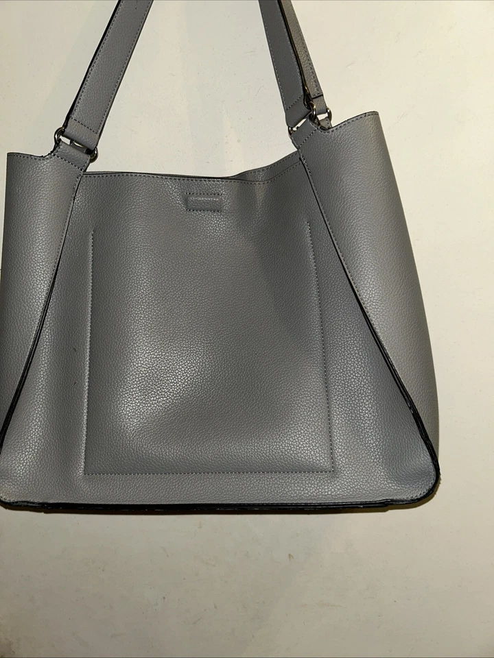 Calvin Klein Purse/tote Gray Pebbled Leather Double Straps - Image 3 of 4