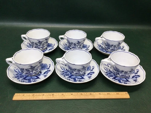 Set of 12 Pcs BLUE DANUBE Blue Onion ~ 6 Coffee Tea Cups & 6 Saucers ~ Japan