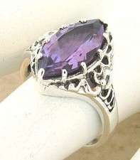 GENUINE AMETHYST 925 SOLID STERLING SILVER ANTIQUE STYLE FILIGREE RING    573