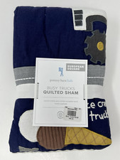 NEW Pottery Barn Kids Busy Trucks Quilted Euro Sham Navy Blue NWT