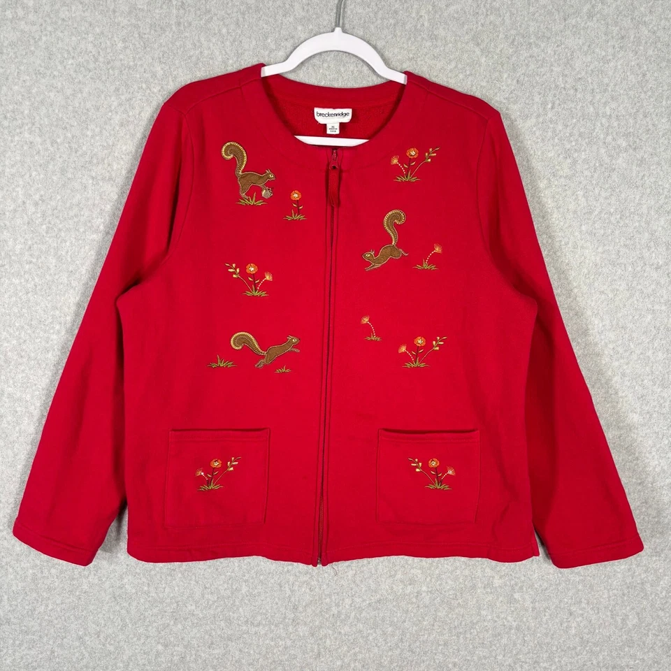Sudadera Breckenridge Mujer XL Roja Floral Ardilla Bordada Puntada Abuela Foto 2 de 4