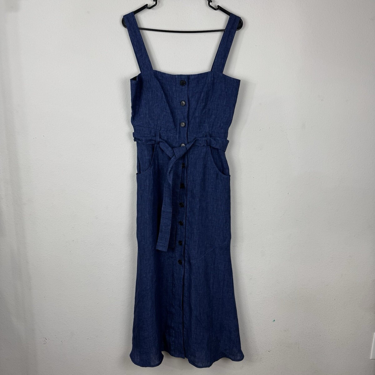 Marella Women's Nizza Linen Dress 6 Delave Blue Belted Button Down Marella Women's Nizza Linen Dress 6 Delave Blue Belted Button Down