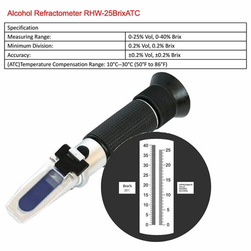 Alkohol Refraktometer Wein Winzer Bier Zucker Gehalt Brix: 0-40% Alkohol: 0-25% - Bild 9 von 10
