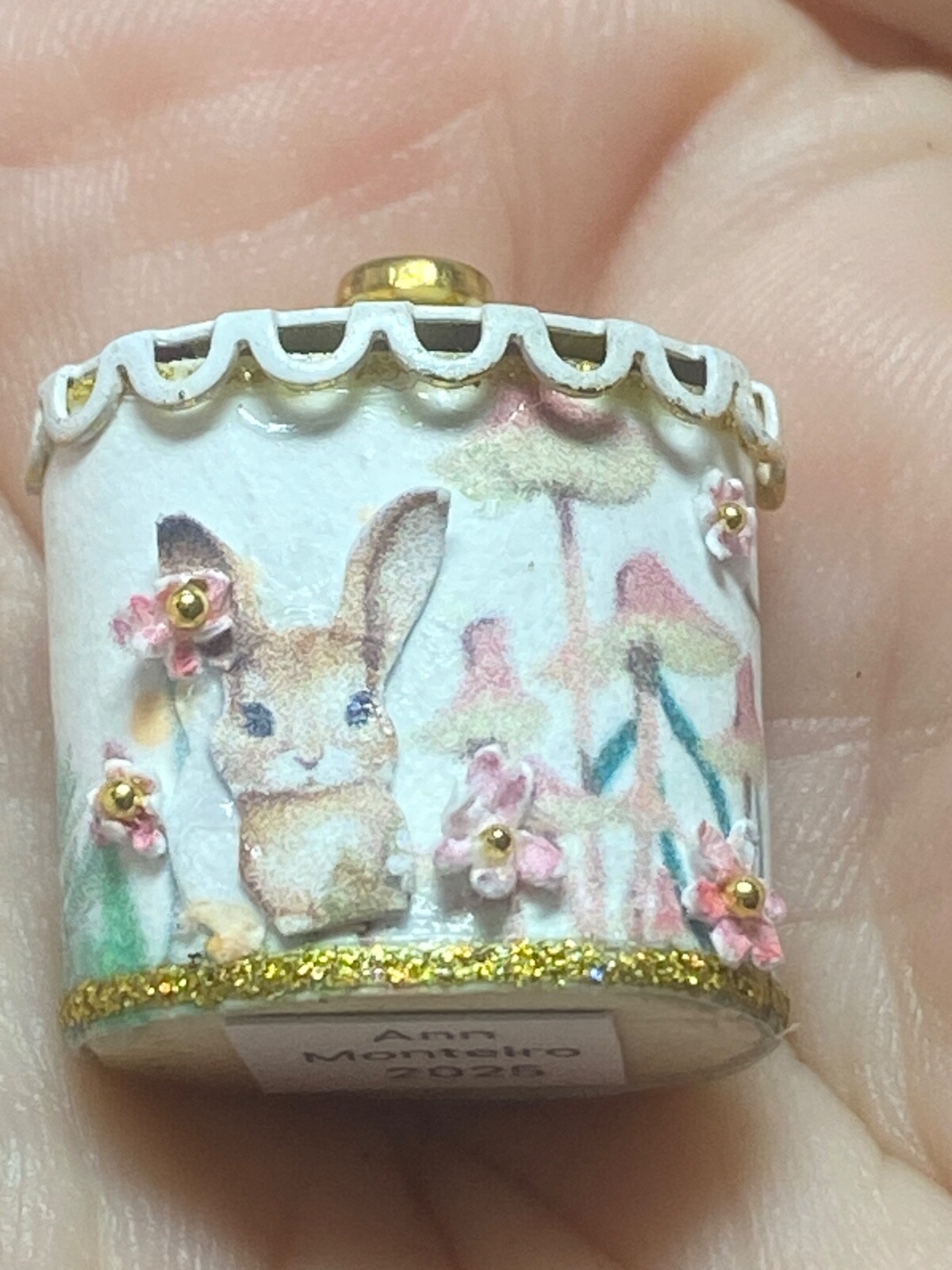 Artisan Oval Bunny Garden Easter Egg Gift Box 1:12 Dollhouse Signed OOAK 23