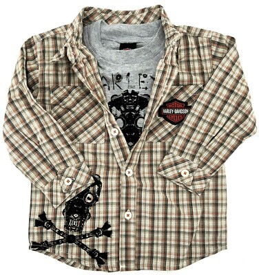 Harley Davidson  Toddlers Boys Shirt Motorcycle Plaid 2 Piece Kids Set