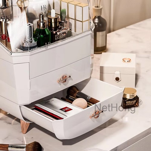Large Cosmetic Skincare Organiser Tabletop Make-Up Storage Case 2 Drawers Box - Picture 11 of 15
