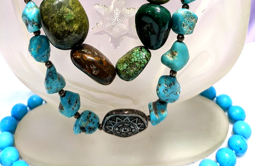 Collane di perle turchesi con pietre preziose semipreziose. Bracciale, orecchini lotto di 11 - Foto 5 di 16