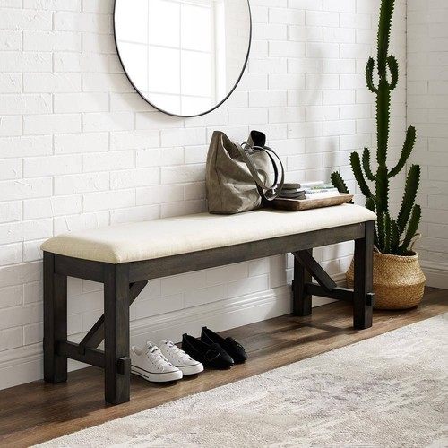 CROSLEY FURNITURE Dining Bench 55" Linen Backless Slate Finish w/ Wood Frame - Picture 6 of 6